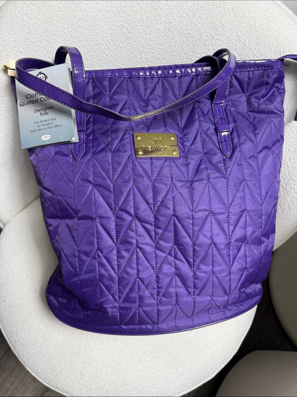 Quilted Purple Tote with Gold Plate